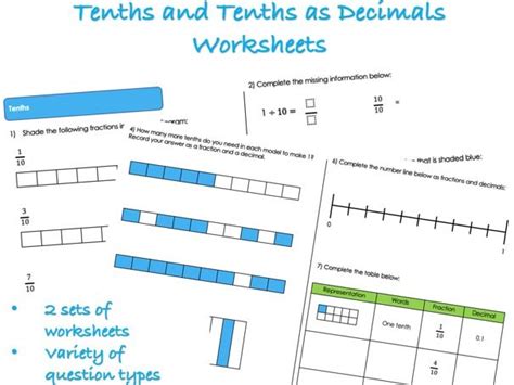 Tenths Worksheets X2 Teaching Resources