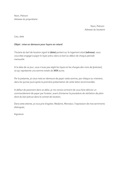 Lettre De Mise En Demeure Payer Loyer