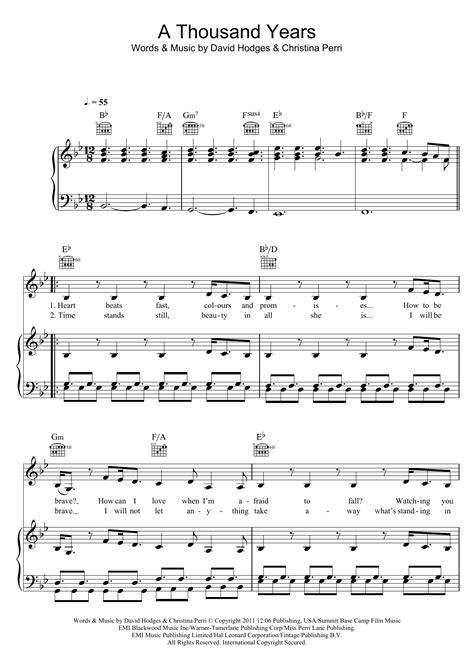A Thousand Years Sheet Music Christina Perri Piano Vocal And Guitar