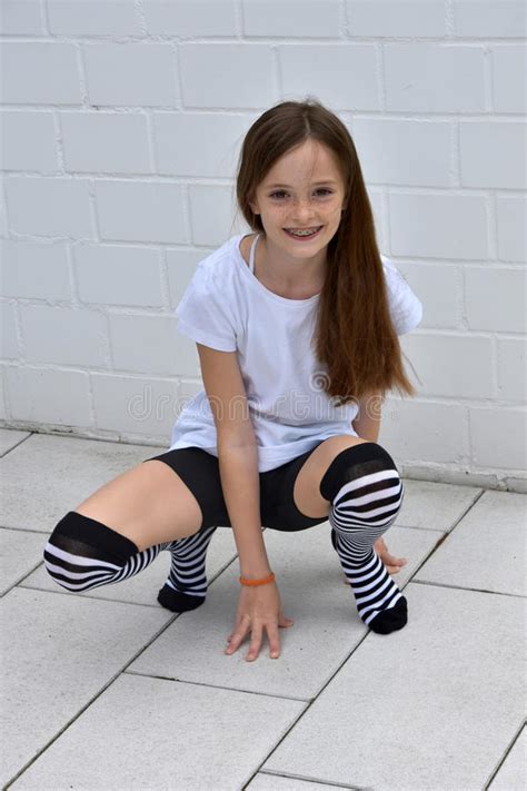 Teenage Girl Crouching Stock Image Image Of Length