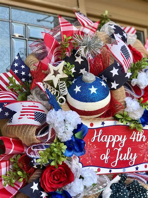 Patriotic Door Wreath, 4th of July Wreath, American Flag Door Decor 