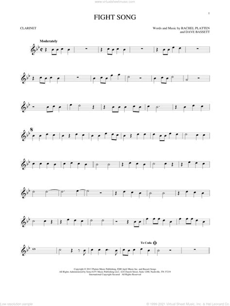 Platten Fight Song Sheet Music For Clarinet Solo Pdf