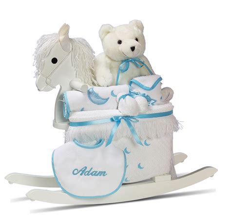 Our huge selection of adorable baby boy gifts will be sure to make you go gooey at the knees. Personalized Baby Boy Gift-Rocking Horse & Layette-by ...