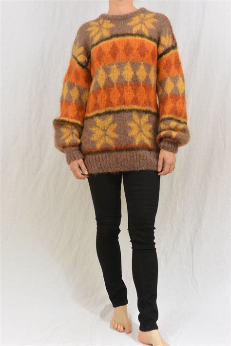 Vintage Oversized Mohair Sweater, Fair Isle Sweater, Nordic Sweater, XS-Small Sweater, Snowflake ...