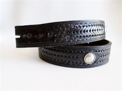 Size 34 86 Cm Black Tooled Leather Concho Belt Strap 1 716 Inch 37 Mm