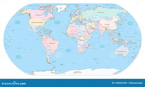 Highly Detailed Political World Map Eps 10 Vector Stock Vector