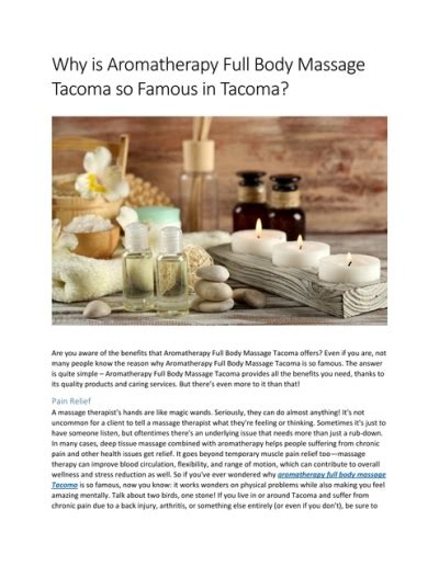 Why Is Aromatherapy Full Body Massage Tacoma So Famous In Tacoma