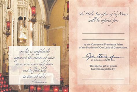 Mass cards are usually given in lieu of flowers at funerals. Our Lady of Consolation - Order Remembrance Cards
