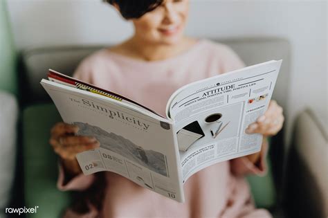 Happy Woman Reading A Magazine Premium Image By