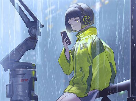 1024x768 Anime Girl Scifi Umbrella Rain 4k Wallpaper1024x768