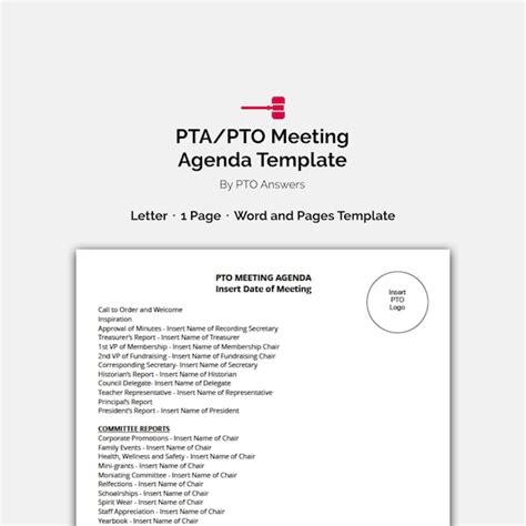 Pta Pto Meeting Agenda Template Fully Editable Instant Etsy