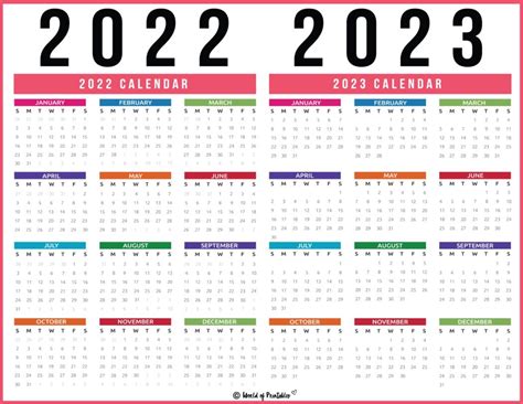 2022 2023 Two Year Calendar Free Printable Word Templates