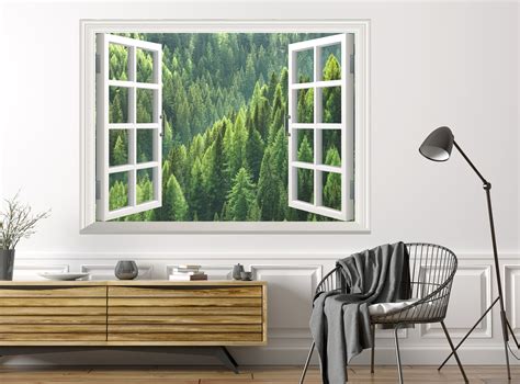 Forest Wall Sticker 3d Window Effect View Forest Wall Decal Etsy