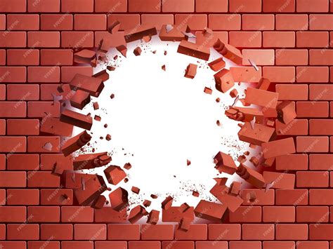 Premium Vector Realistic Brick Wall Hole Exploding Vector Illustration