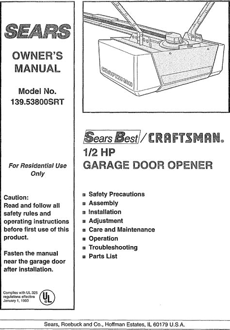 Sears Garage Door Opener Manual Pdf