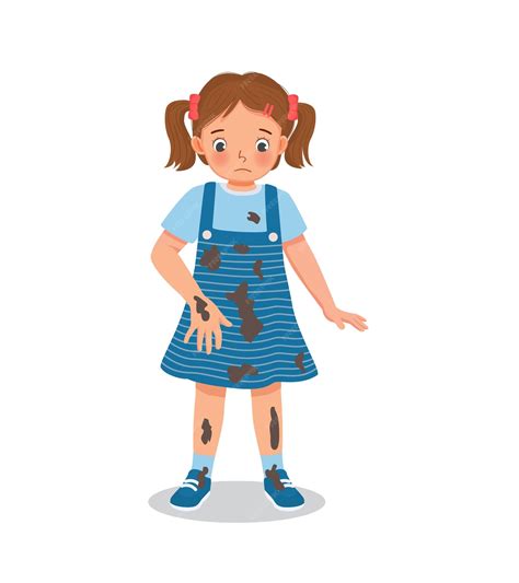 Premium Vector Cute Little Girl Looking At Dirty Muddy Stain On Her