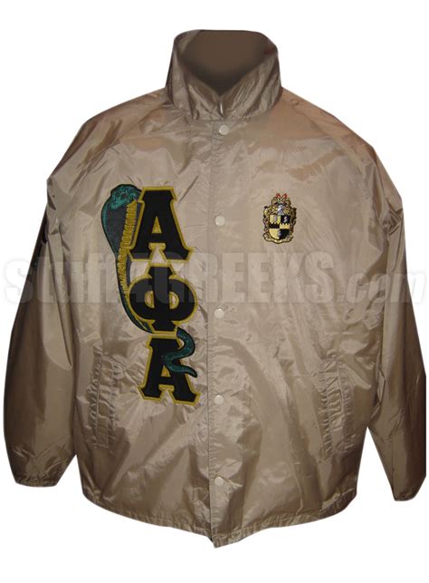 Alpha Phi Alpha Line Jacket With Cobra Greek Letters And Crest Tan