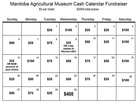Cash Calendar Fundraiser Manitoba Agricultural Museum