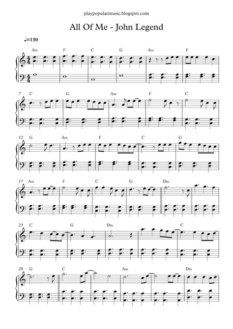 All Of Me Lyrics And Chords Piano Chord Piano Online