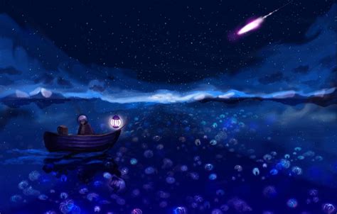 Wallpaper Night Boat Beauty Anime Comet Images For Desktop Section