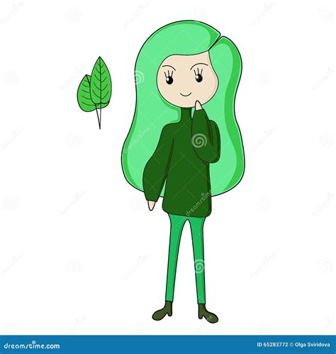 Fun Cartoon Green Girl Stock Vector Illustration Of Face 65283772