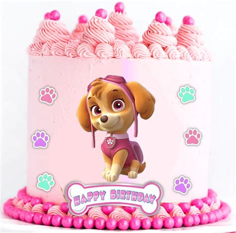 Paw Patrol Edible Cake Topper Birthday Decoration For Girls Pink Skye