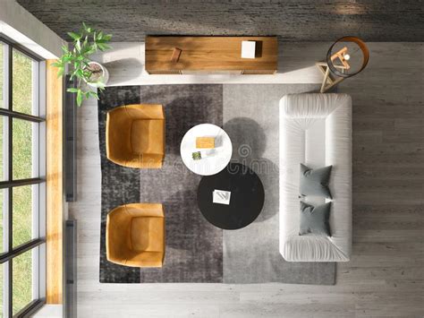 Empty apartment room interior with blank white walls, hardwood floor, large casement windows and planter with little tree shrub. Living Room Top View Stock Illustrations - 4,075 Living ...