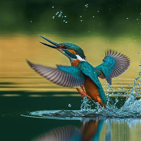 Common European Kingfisher River Kingfisher Flying After Emerging From