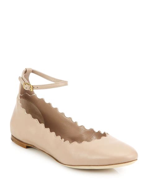 Chloé Scalloped Leather Ankle Strap Flats In Pink Lyst