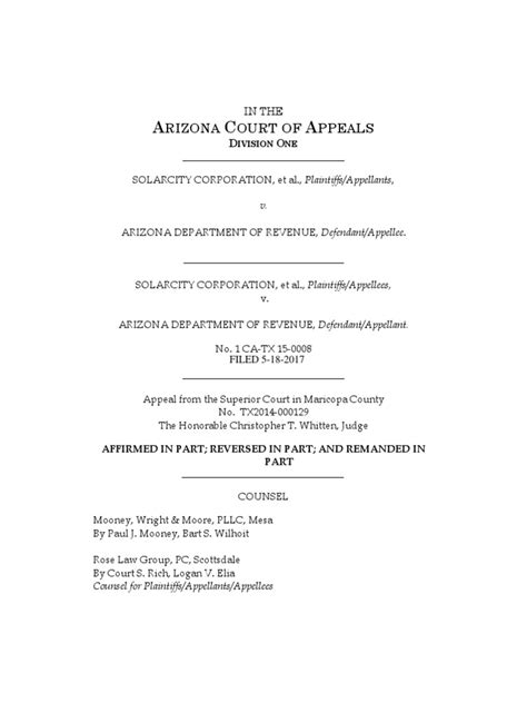 Arizona Court Of Appeals Decision United States Tax Court Solar City