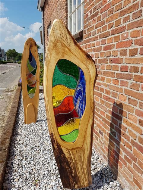Stained Glass And Wood Sculpture Stained Glass Art Stained Glass Crafts Fused Glass Art