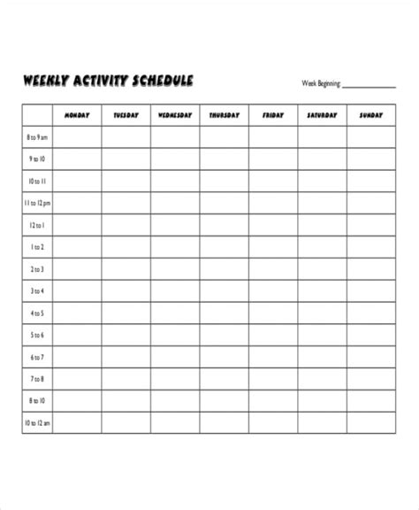Weekly Activity Schedule Template 6 Free Word Pdf Format Download