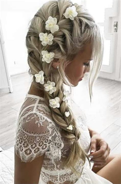 side french braid with flowers hair inspiration wedding hairstyles long hair styles