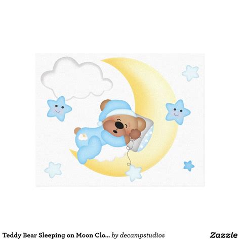 Teddy Bear Sleeping On Moon Cloud Star Canvas Print Teddy Bear Wall Art