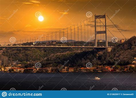 Fatih Sultan Mehmet Bridge Across A Bosphorus Istanbul Turkey Stock