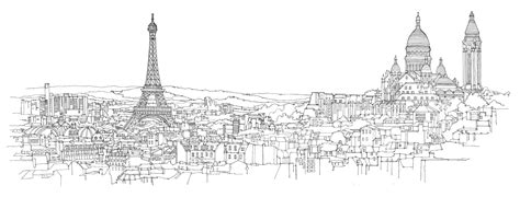 City Illustration Panoramic Cityscape Of Paris Paris Drawing Paris