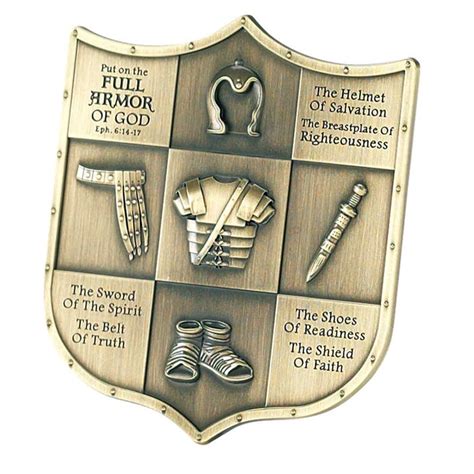 Plaque Full Armor Of God Shield Antique Brassmetal — Christian Ts
