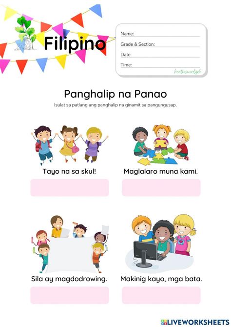 Panghalip Na Panao Hunterswoodsph Montessori Filipino Worksheet