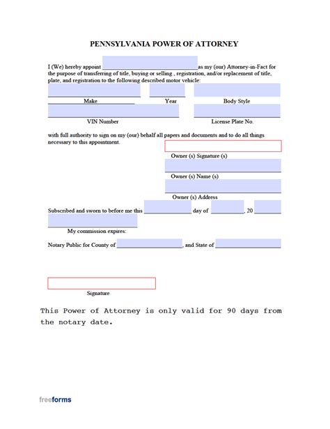 Power Of Attorney Printable Form Pennsylvania Printable Forms Free Online