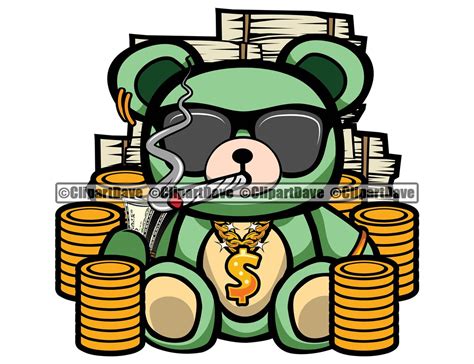 Gangster Teddy Bear Smoking Cigarette Money Pile Svg Design Etsy