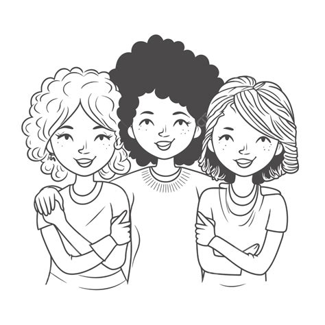 dibujo de tres mujeres en la página para colorear con los brazos levantados esbozo vector png