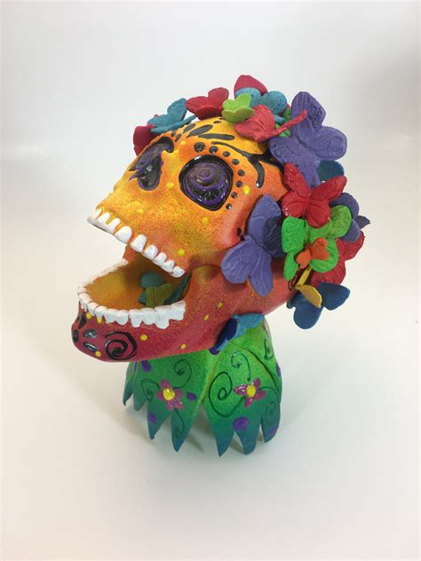 Day Of The Dead Mexican Folk Art Mexican Sugarskull With Butterflies
