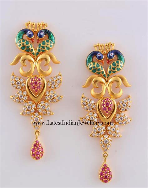 Colorful Peacock Gold Earrings Goldearrings Gold Earrings Designs