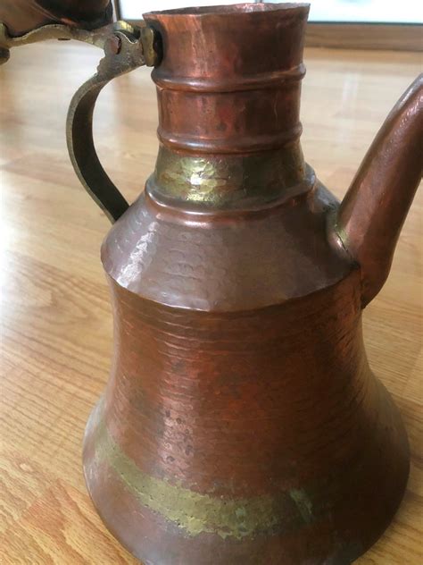 Antique Hand Hammered Copper Water Pitcher Decorative Handle Etsy