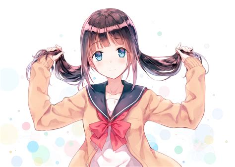 Anime Girl With Dark Brown Hair And Blue Eyes