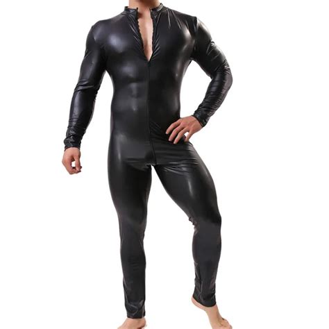 sexy hommes long pantalon combinaisons faux en cuir justaucorps costume gay sous vêtements homme