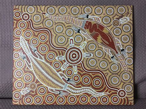 Original Handpainted Cm Aboriginal Dot Art Boomerang Goanna Crocodile