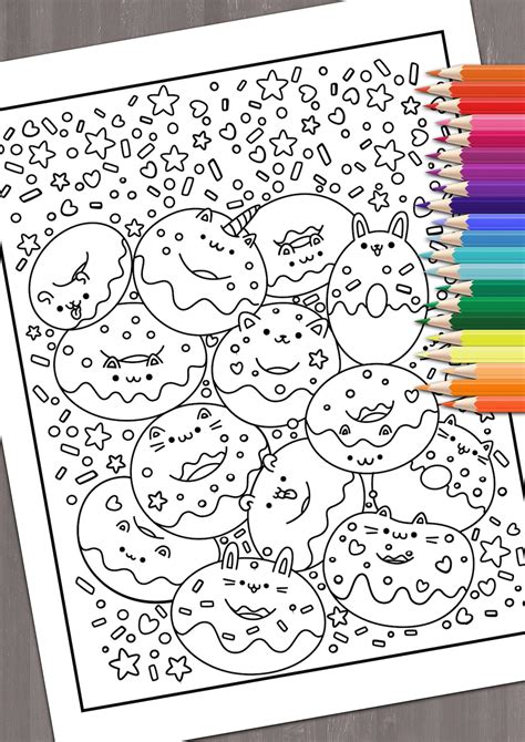 Printable Kawaii Coloring Pages Coloring Book For Adults Etsy