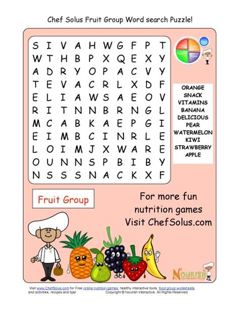 Printable 10 Word Search Puzzle Fruit Group