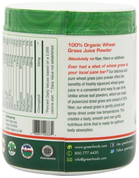 Green Foods Corporation Organic And Raw Wheat Grass Shots 53 Oz 150 G